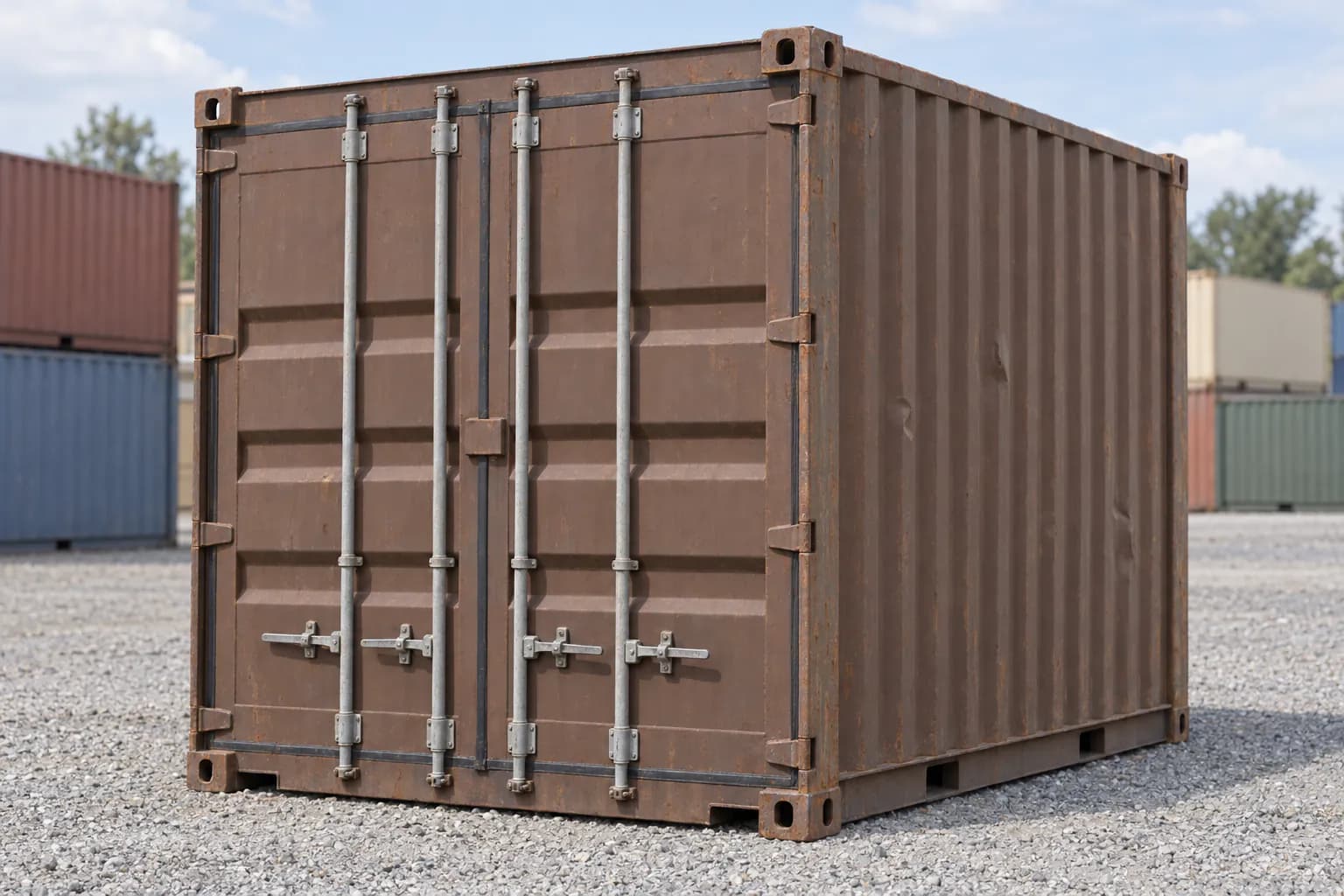 Container 10 piedi usato a tenuta stagna, vista di tre quarti