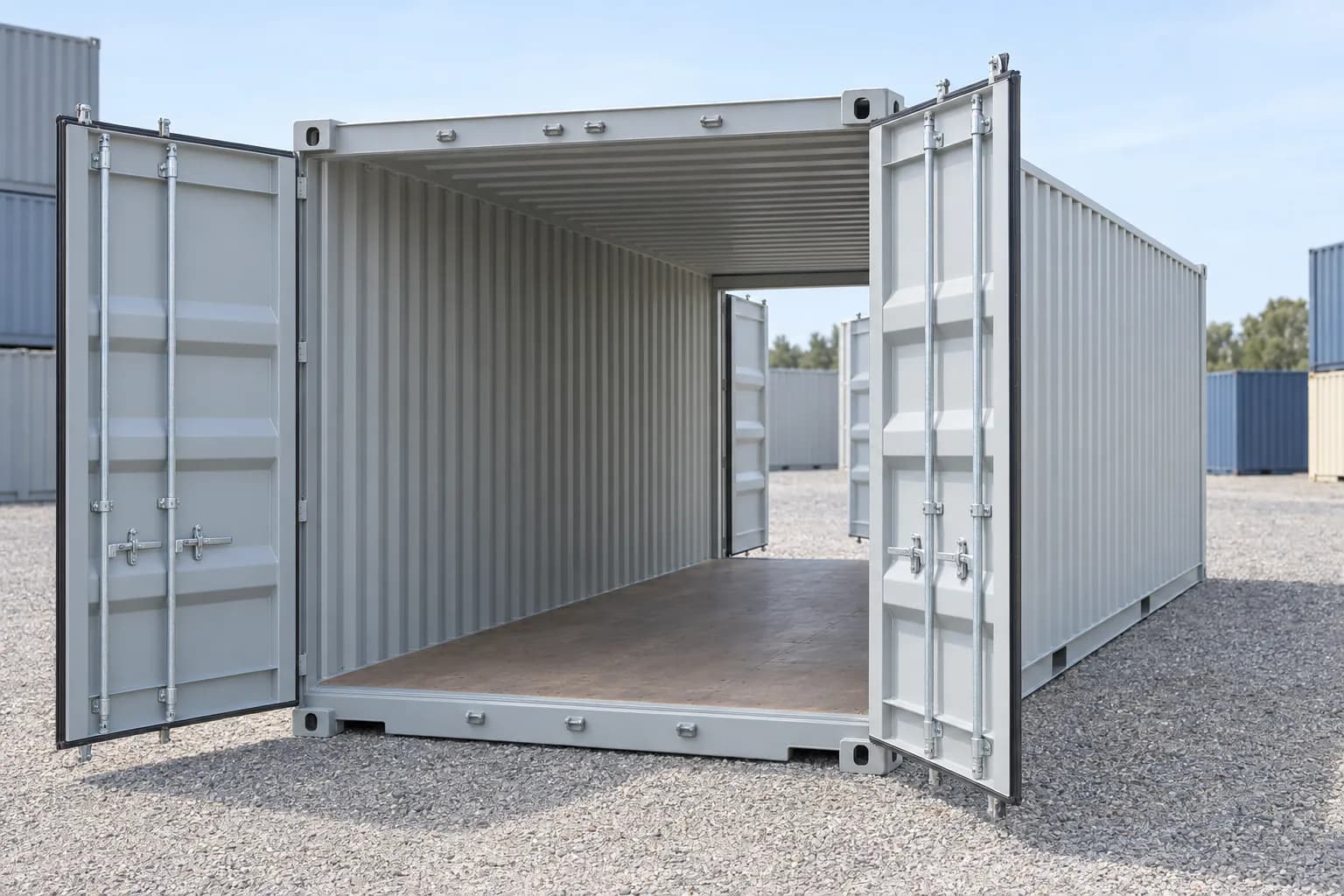 Container 20 piedi doppia porta primo viaggio, vista di tre quarti