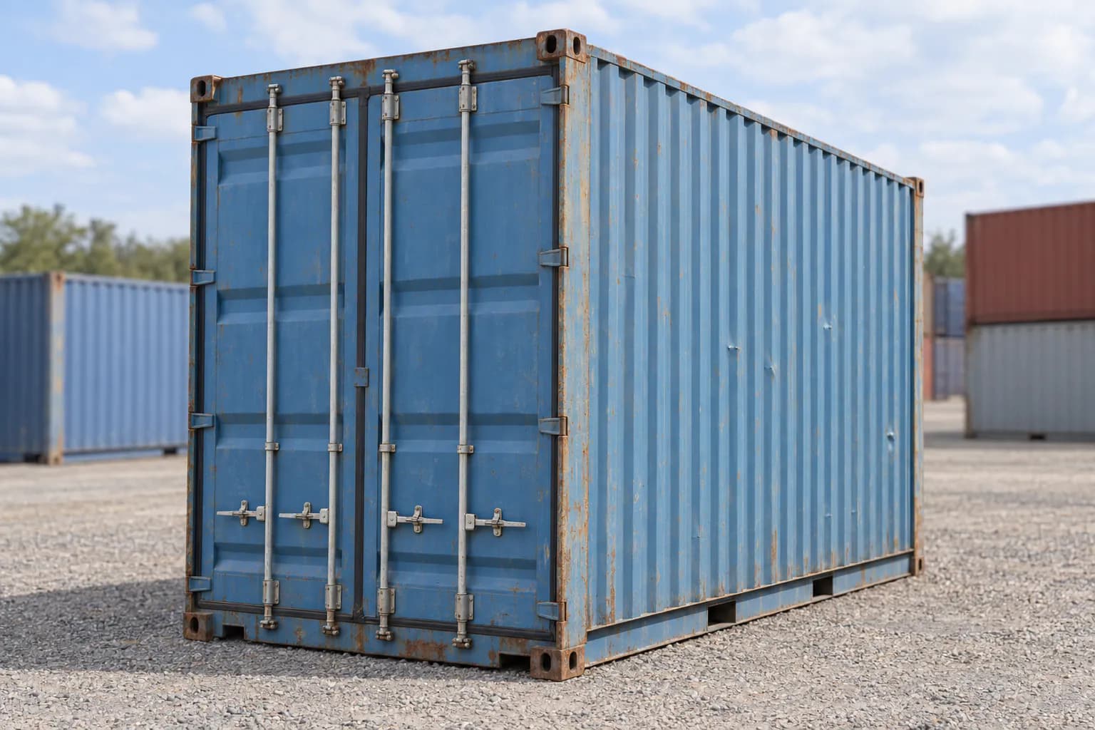 Container 20 piedi High Cube usato a tenuta stagna, vista di tre quarti