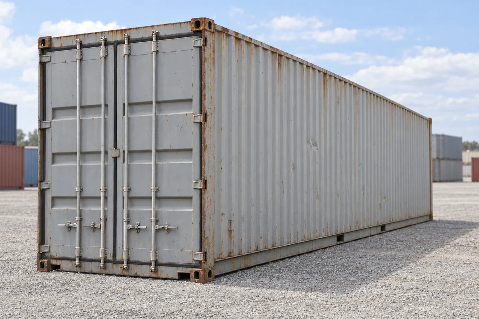 Container 40 piedi High Cube usato a tenuta stagna, vista di tre quarti