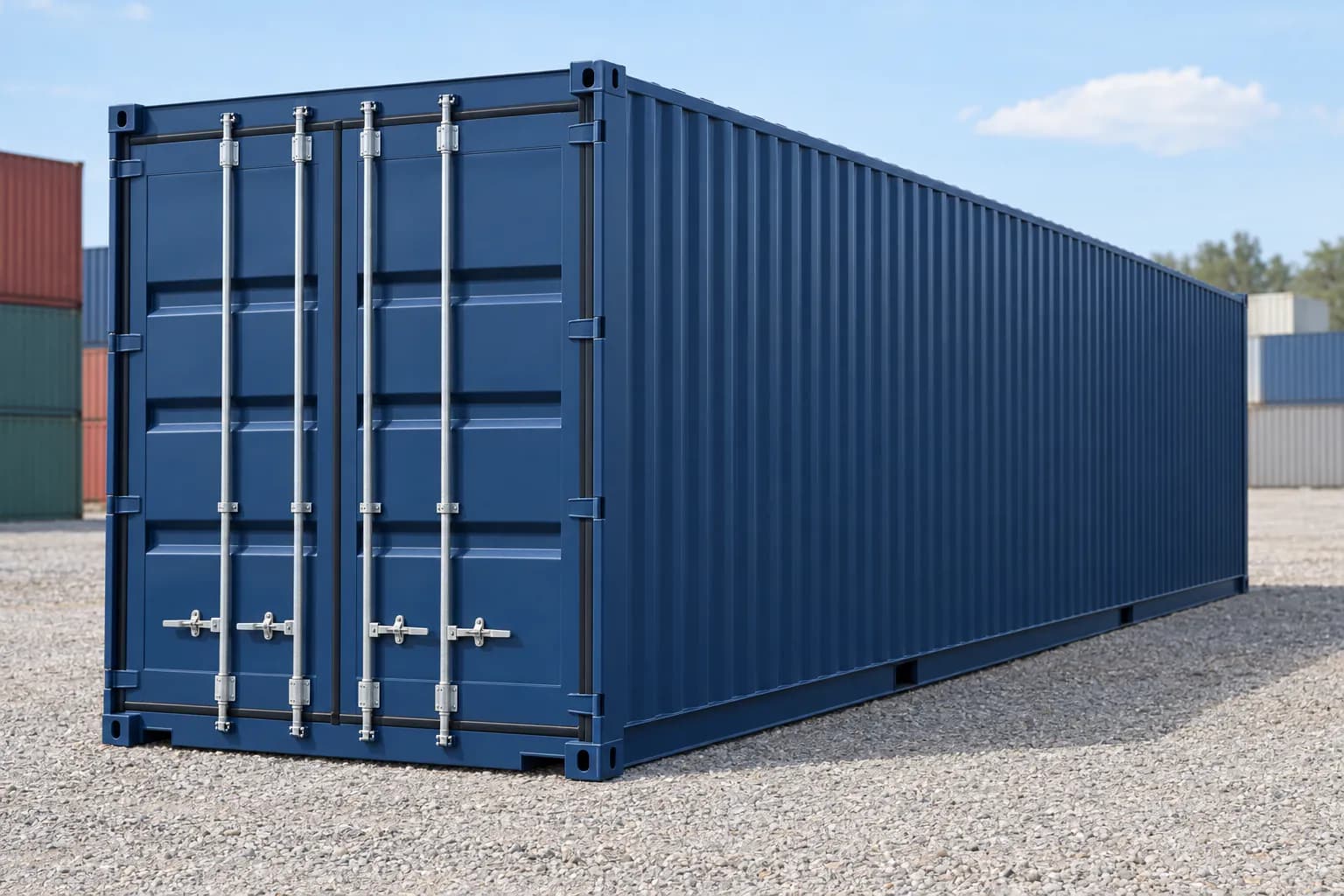 Container 40 piedi High Cube primo viaggio, vista di tre quarti