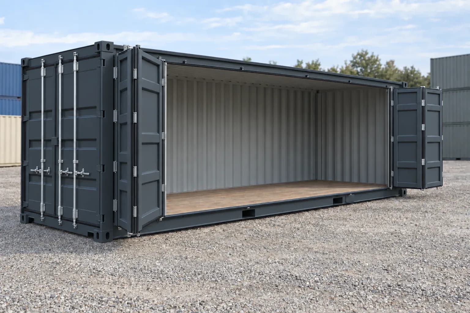 Container 20 piedi Open Side primo viaggio grigio antracite RAL 7016