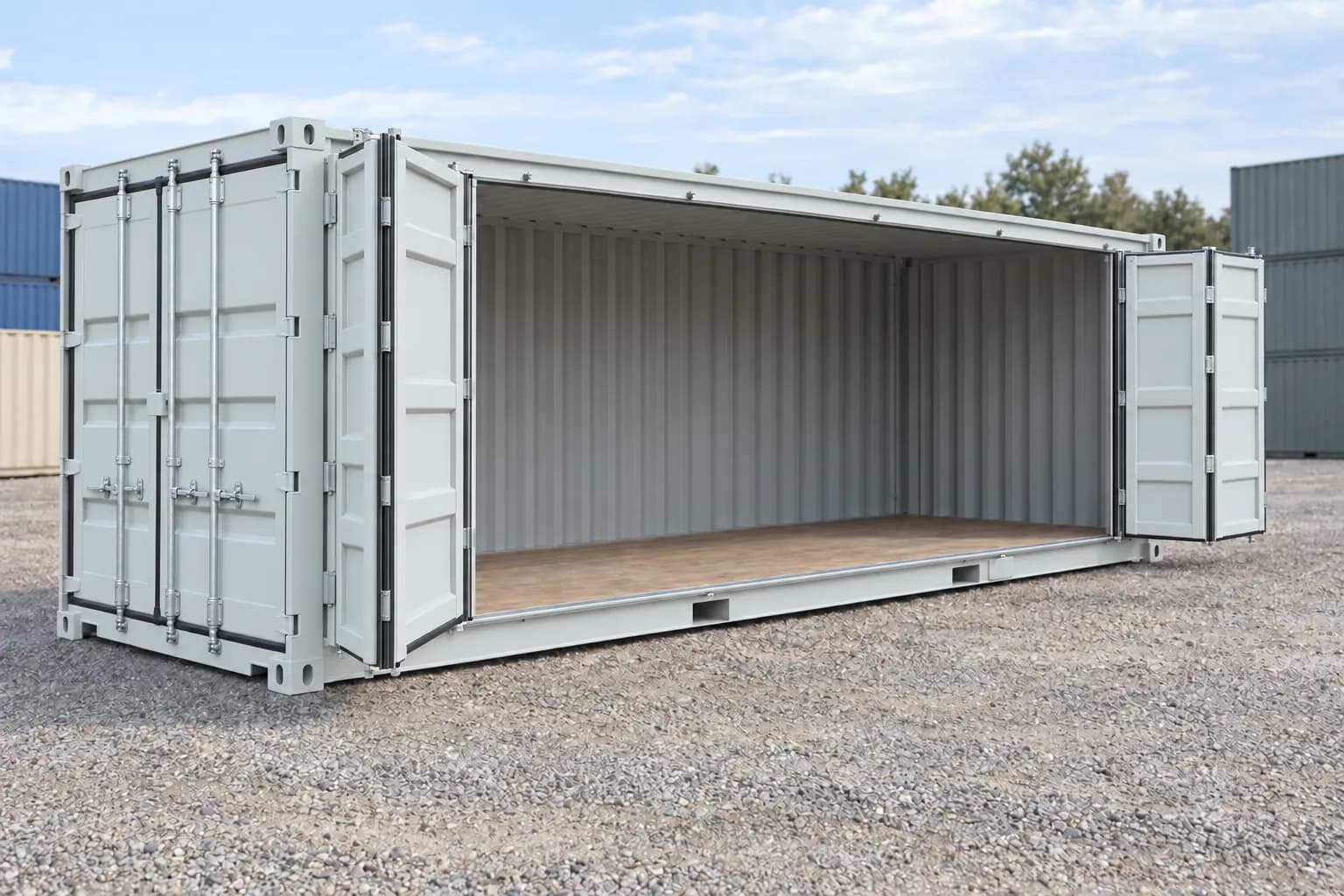 Container 20 piedi Open Side primo viaggio grigio chiaro RAL 7035
