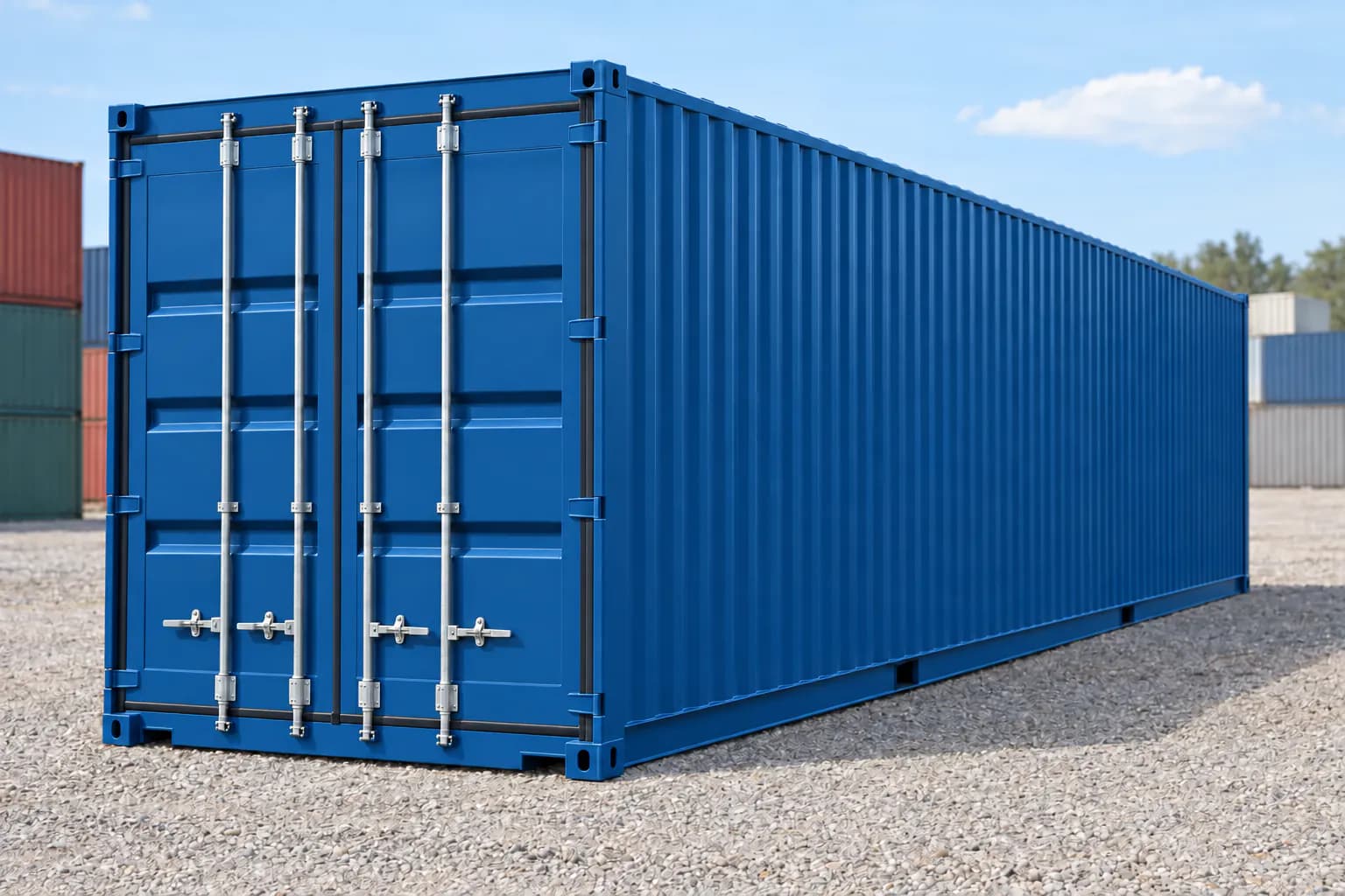 Container 40 piedi High Cube primo viaggio blu genziana RAL 5010